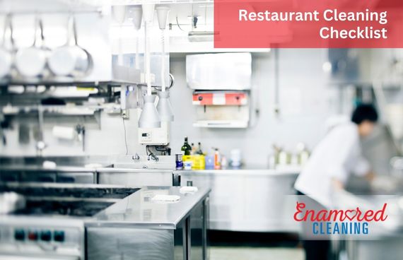 Restaurants cleaning checklist for kitchens, dining rooms, and food storage.